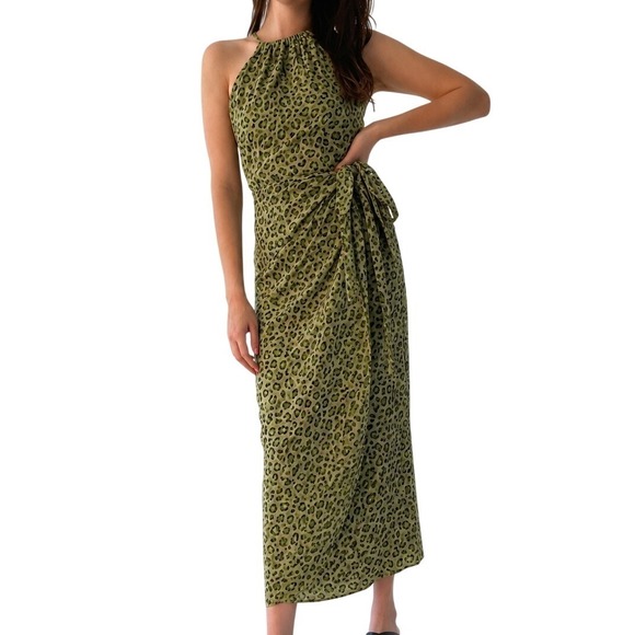 Spenser Jeremy Dresses & Skirts - Vintage‎ Spenser Jeremy Silk Leopard Halter Maxi Dress Womens 6 Green